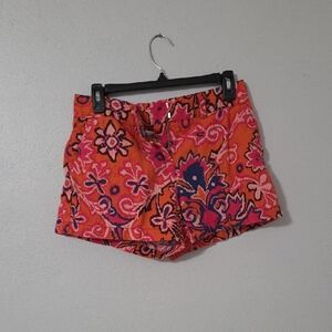 Floral High Waist Women's Shorts - Orange and Pink